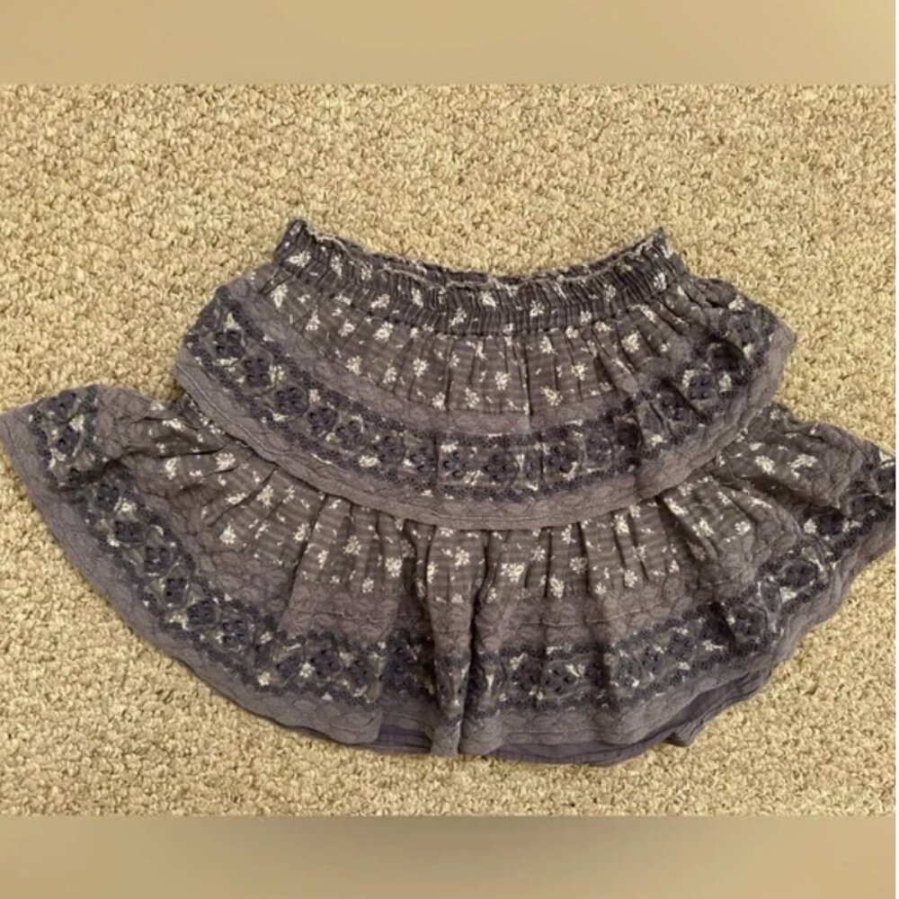 LoveShackFancy Floral Print Mini Cotton Grey Skirt size M - Picture 3 of 8